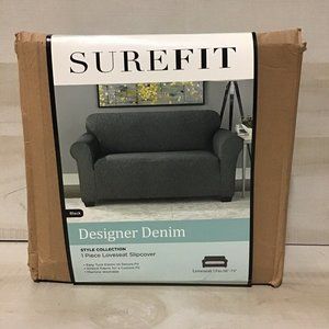 SureFit Designer Denim Loveseat Slipcover Black Stretch 58”-73” Polyester